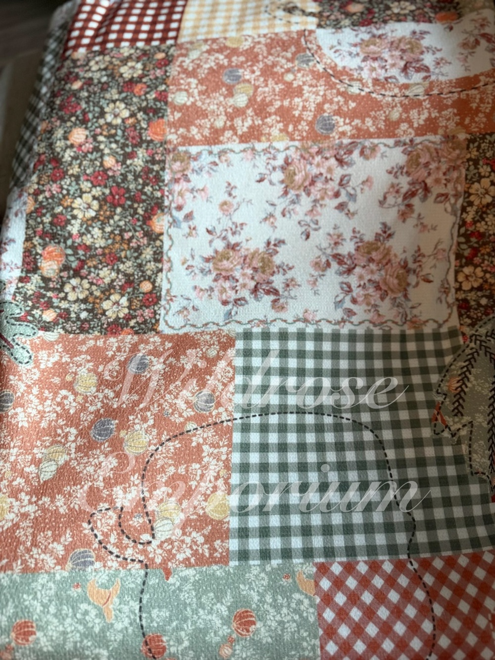 Shabby Chic farmhouse Harvest Pumpkin patchwork fall Chenille Faux Fur throw NWT - Picture 7 of 9